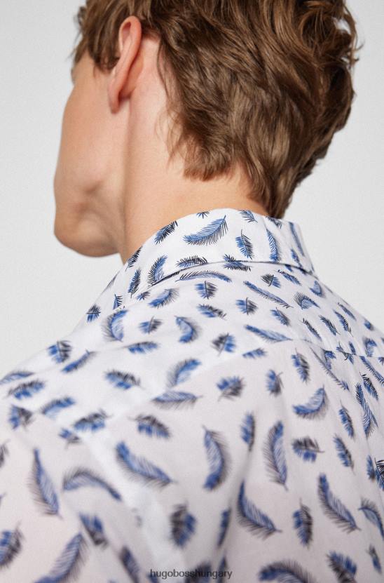 Hugo Boss normál szabású ing nyomott pamut muszlin sötétkék hugo színben 80P63059 sötétkék