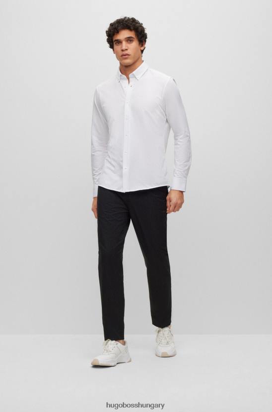 Hugo Boss normál szabású ing strukturált pamutkeverék dzsörzé hugo fehérből 80P63874 fehér