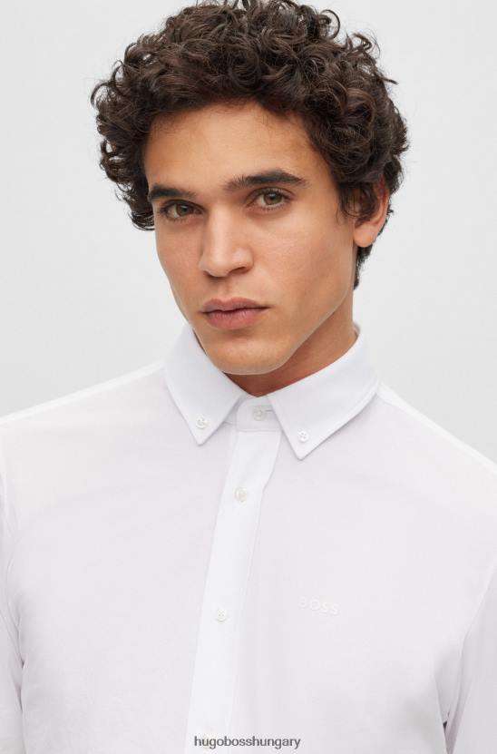 Hugo Boss normál szabású ing strukturált pamutkeverék dzsörzé hugo fehérből 80P63874 fehér