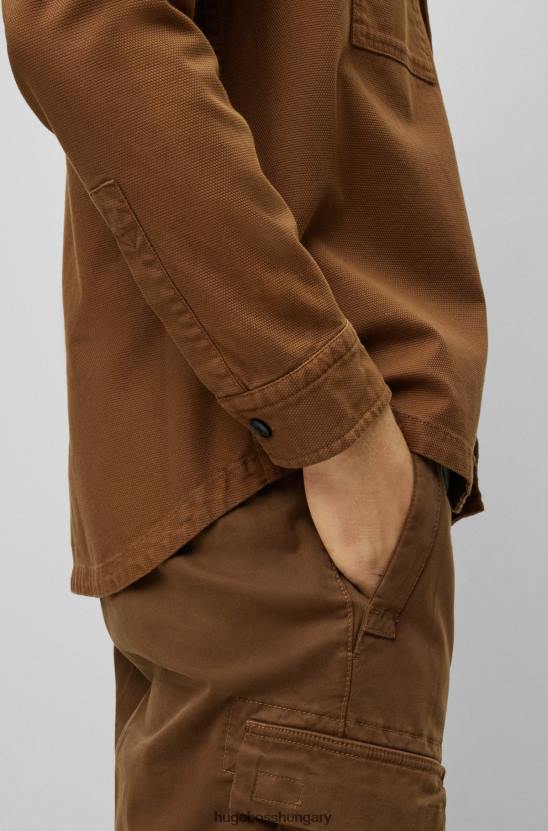 Hugo Boss túlméretezett szabású sztreccspamut dobby barna hugo felsőing 80P6951 barna