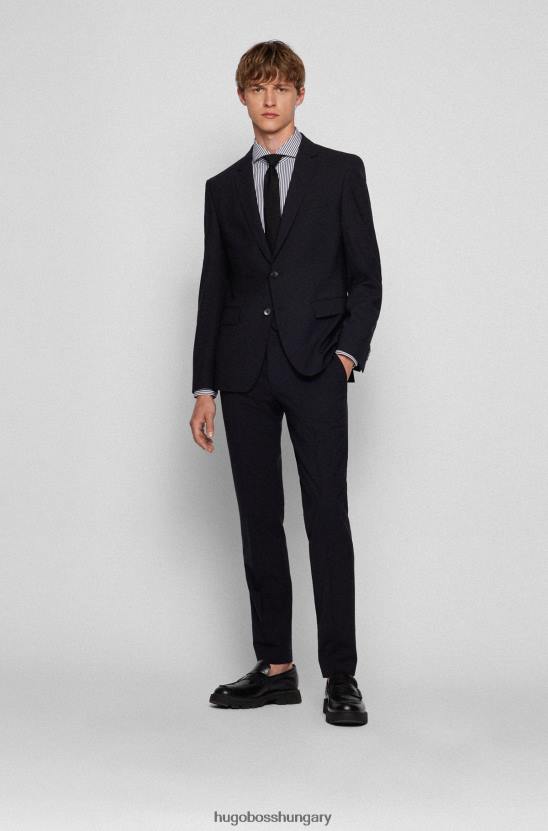 Hugo Boss vékony szabású ing csíkos olasz pamutkeverék szatén sötétkék hugo anyagból 80P64314 sötétkék