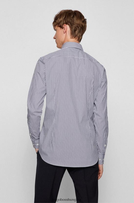 Hugo Boss vékony szabású ing csíkos olasz pamutkeverék szatén sötétkék hugo anyagból 80P64314 sötétkék