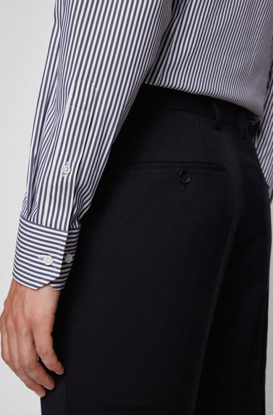 Hugo Boss vékony szabású ing csíkos olasz pamutkeverék szatén sötétkék hugo anyagból 80P64314 sötétkék