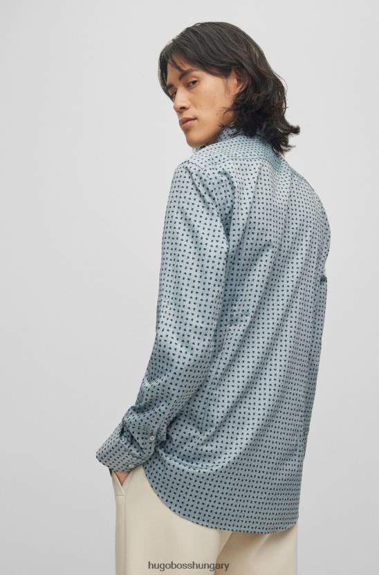 Hugo Boss vékony szabású ing geometrikus mintás halszálkás pamut hugo világoszöld színben 80P64611 világos zöld