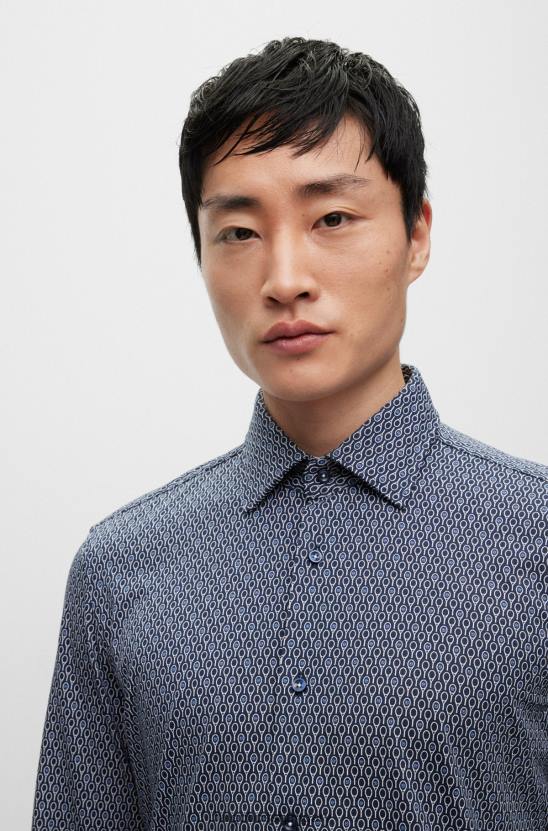 Hugo Boss vékony szabású ing nyomott teljesítmény-sztreccs anyagból, sötétkék hugo 80P64205 sötétkék