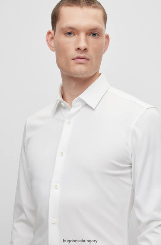 Hugo Boss vékony szabású ing teljesítmény-sztreccs pamut-keverék dzsörzé fehér hugo anyagból 80P61914 fehér