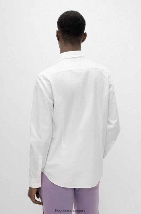 Hugo Boss vékony szabású pamut ing, piros logóval, hugo white felirattal 80P62593 fehér