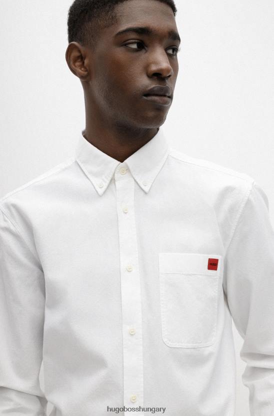 Hugo Boss vékony szabású pamut ing, piros logóval, hugo white felirattal 80P62593 fehér
