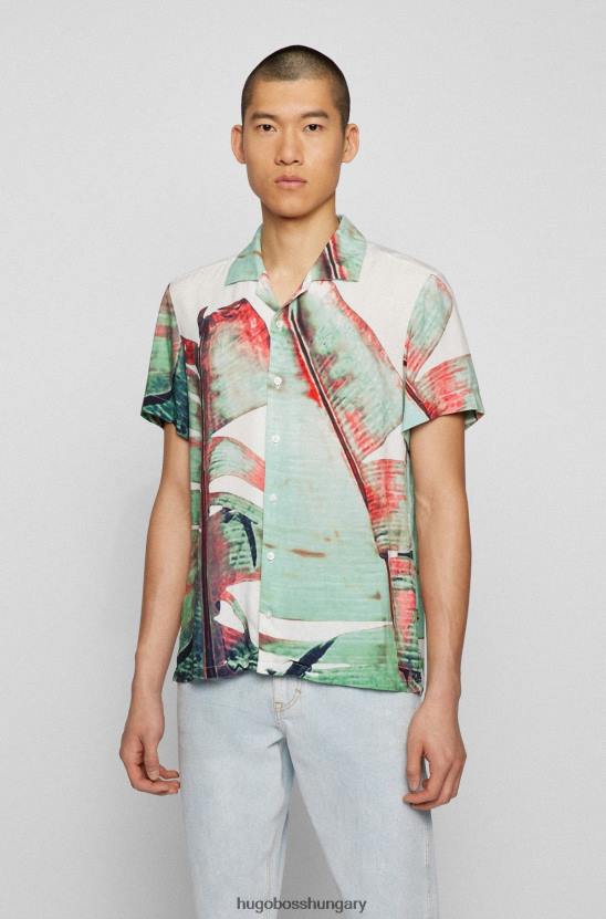 Hugo Boss zöld normál szabású ing levélmintás vászon hugo 80P63996 zöld