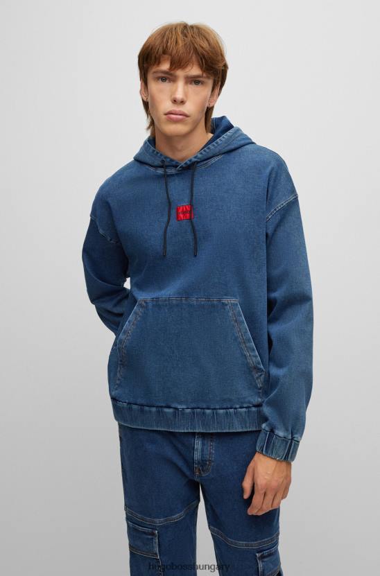 Hugo Boss dzsörzé-farmer kapucnis pulóver piros logóval, hugo blue felirattal 80P64199 kék