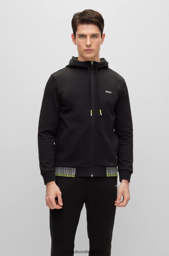 Hugo Boss fekete hugo cipzáras kapucnis pulcsi, többszínű logóval 80P63960 fekete
