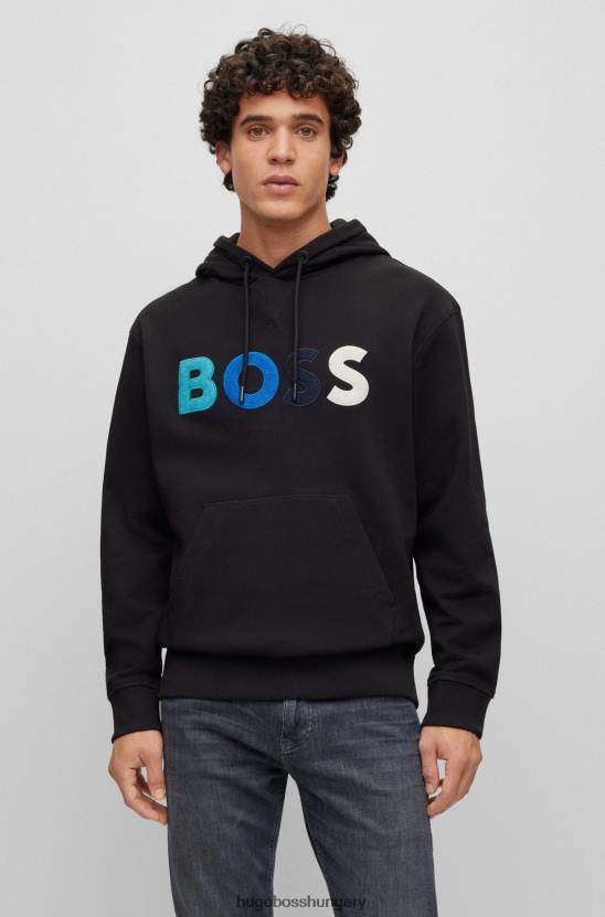 Hugo Boss fekete hugo pamut frottír laza szabású pulcsi, polár logóval 80P61665 fekete