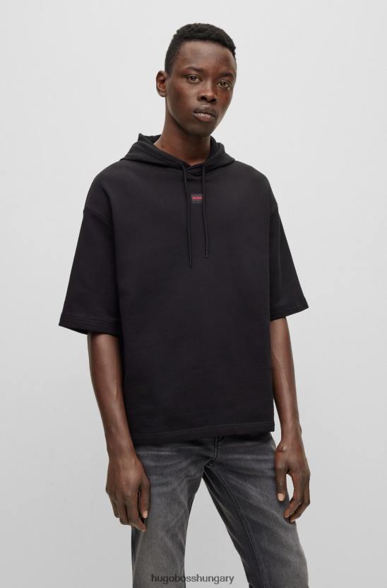 Hugo Boss fekete hugo rövid ujjú pamut frottír kapucnis pulcsi logóval 80P64376 fekete