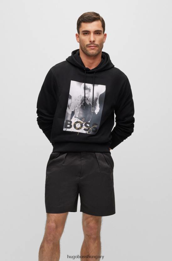 Hugo Boss fekete pamut frottír kapucnis pulcsi exkluzív hugo műalkotással 80P61118 fekete