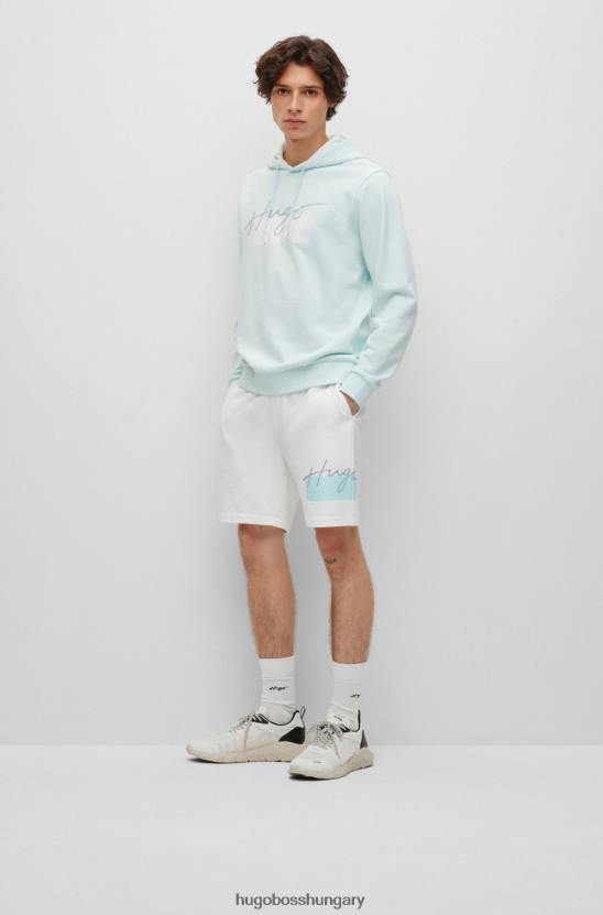 Hugo Boss francia frottír kapucnis kapucnis kézzel írt logóval világoskék hugo 80P62994 világoskék