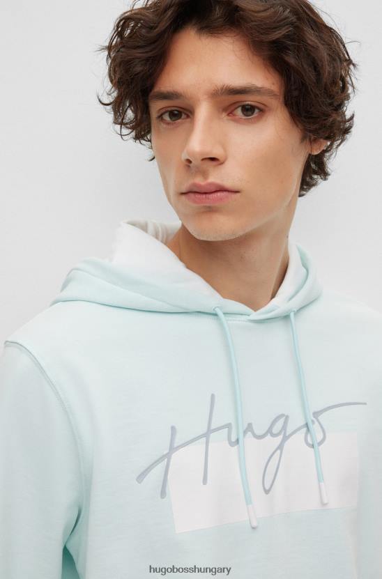 Hugo Boss francia frottír kapucnis kapucnis kézzel írt logóval világoskék hugo 80P62994 világoskék