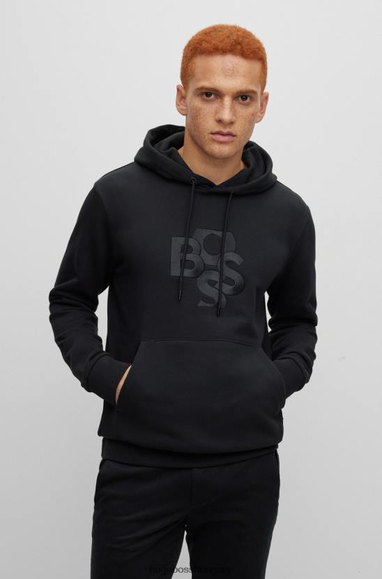 Hugo Boss frottír kapucnis pulóver logóval 80P61485 fekete