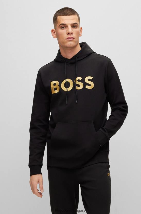 Hugo Boss hugo pamutkeverék, laza szabású kapucnis, kontrasztos fekete logóval 80P63594 fekete