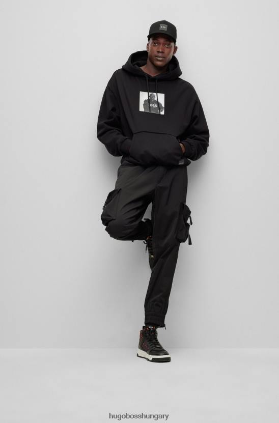 Hugo Boss hugo x khaby laza szabású pamutkeverék kapucnis pulcsi lencse alakú alkotásokkal 80P63896 fekete
