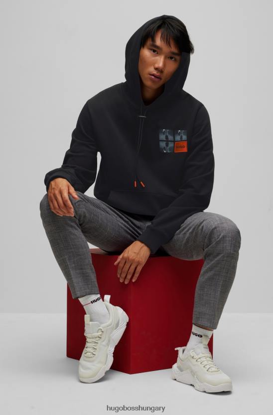 Hugo Boss laza szabású kapucnis francia frottír hugo fekete fotómintával 80P63427 fekete