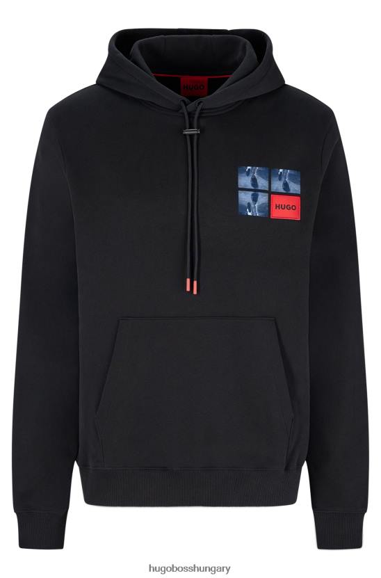 Hugo Boss laza szabású kapucnis francia frottír hugo fekete fotómintával 80P63427 fekete
