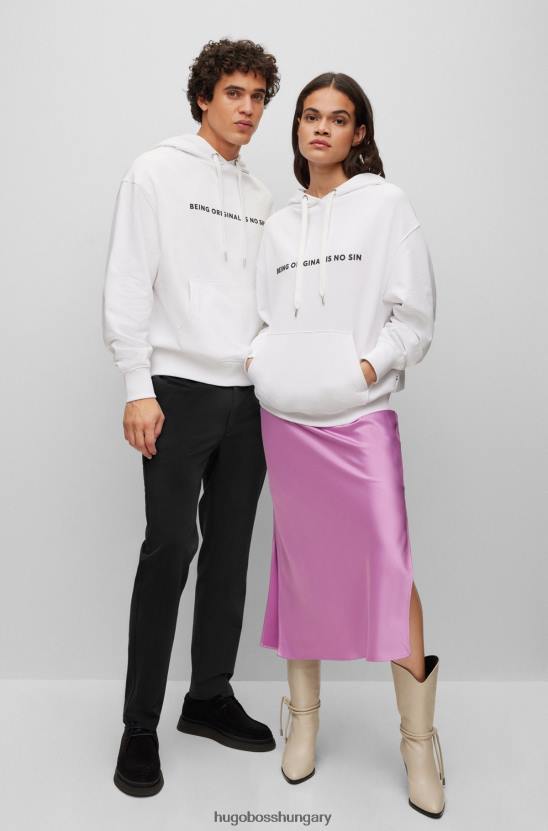 Hugo Boss laza szabású pamut frottír kapucnis pulcsi frida kahlo grafikus fehér hugoval 80P6915 fehér