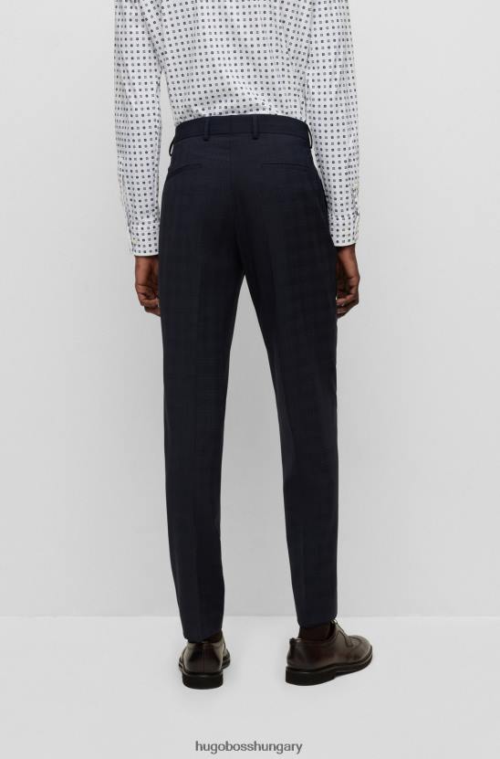 Hugo Boss Sötétkék, vékony szabású nadrág kockás anyagból, szűz gyapjú hugóval 80P64640 sötétkék