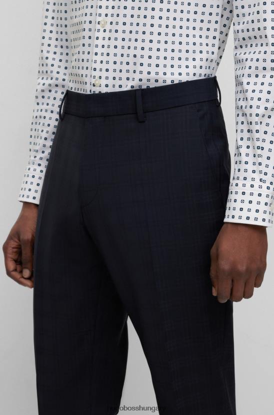 Hugo Boss Sötétkék, vékony szabású nadrág kockás anyagból, szűz gyapjú hugóval 80P64640 sötétkék
