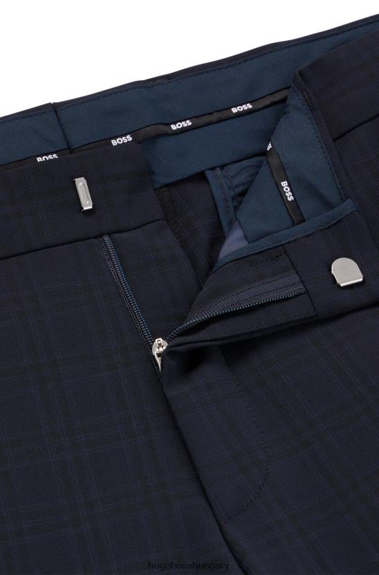 Hugo Boss Sötétkék, vékony szabású nadrág kockás anyagból, szűz gyapjú hugóval 80P64640 sötétkék