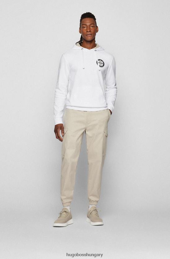 Hugo Boss Világos bézs pamutkeverék cargo nadrág egyedi hugo díszítéssel 80P64572 világos bézs