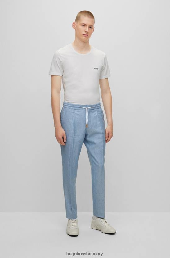 Hugo Boss Világoskék hugo halszálkás vékony szabású nadrág lenből, gyapjúból és selyemből 80P64351 világoskék