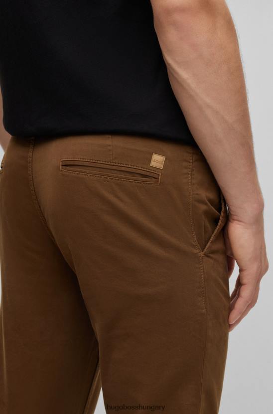 Hugo Boss barna vékony szabású nadrág sztreccs pamut szatén hugo anyagból 80P6952 barna