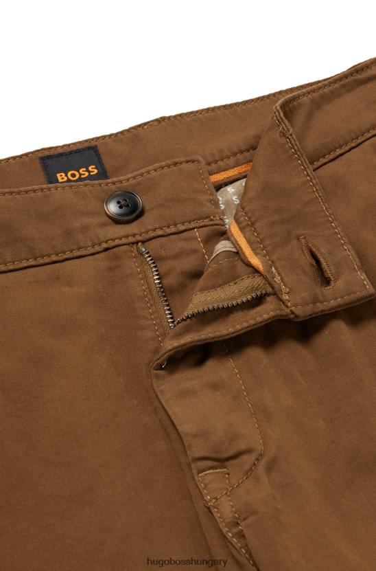 Hugo Boss barna vékony szabású nadrág sztreccs pamut szatén hugo anyagból 80P6952 barna