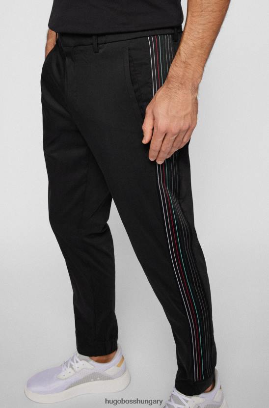 Hugo Boss fekete hugo pamutkeverék vékony szabású nadrág oldalvarrás szalaggal 80P62740 fekete