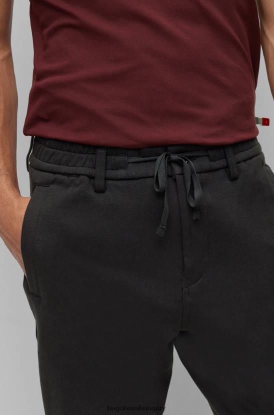 Hugo Boss fekete hugo szűkülő szabású nadrág kéttónusú pamutkeverék dzsörzéből 80P63339 fekete