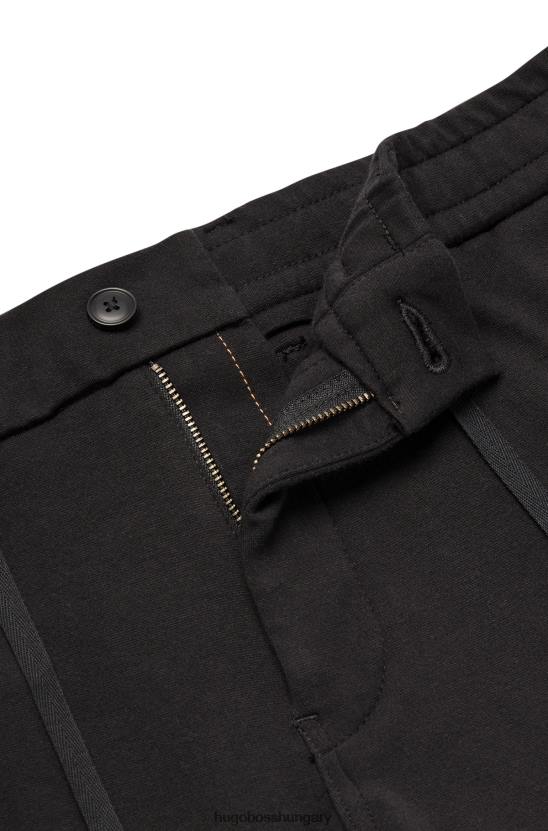 Hugo Boss fekete hugo szűkülő szabású nadrág kéttónusú pamutkeverék dzsörzéből 80P63339 fekete