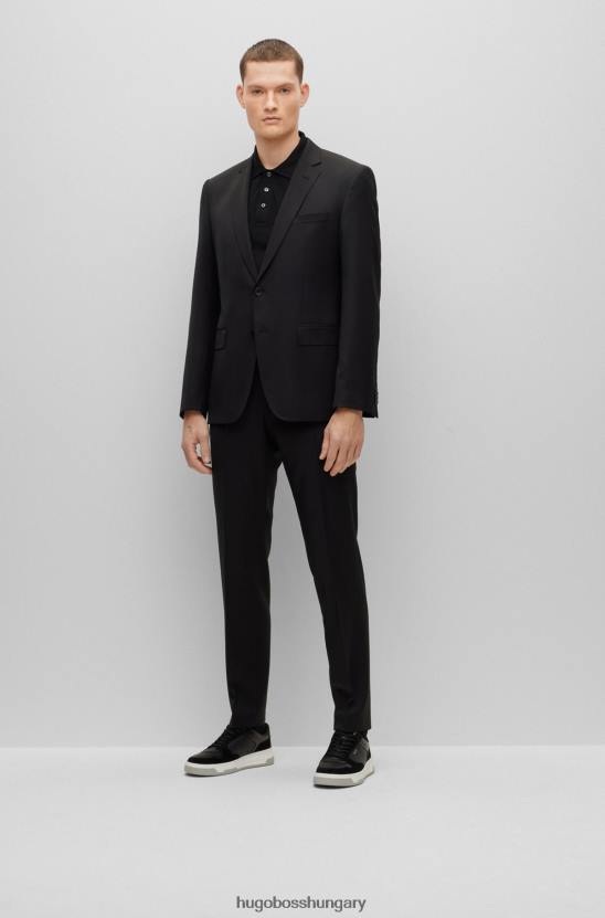 Hugo Boss fekete normál szabású nadrág szűz gyapjúból serge hugo 80P62008 fekete