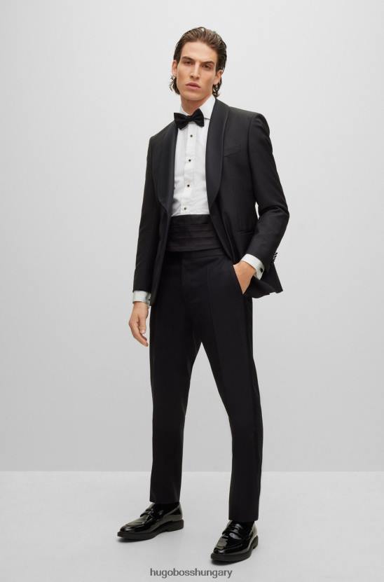 Hugo Boss hugo fekete normál szabású szmoking nadrág gyapjúkeverék vászonból 80P64371 fekete