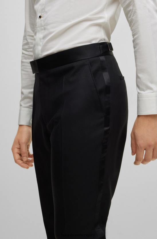 Hugo Boss hugo fekete normál szabású szmoking nadrág gyapjúkeverék vászonból 80P64371 fekete