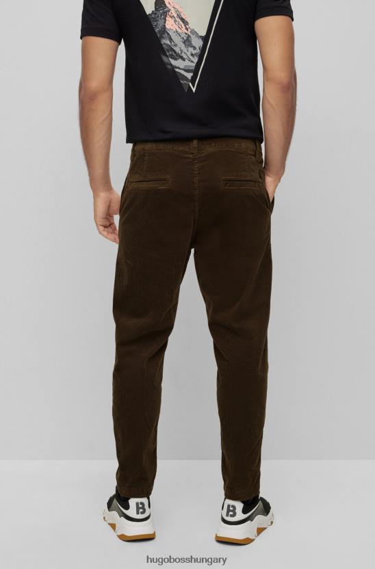 Hugo Boss hugo sötétbarna szűkülő szabású nadrág sztreccs pamut kordbársonyból 80P62301 sötétbarna