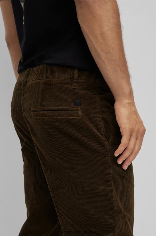 Hugo Boss hugo sötétbarna szűkülő szabású nadrág sztreccs pamut kordbársonyból 80P62301 sötétbarna
