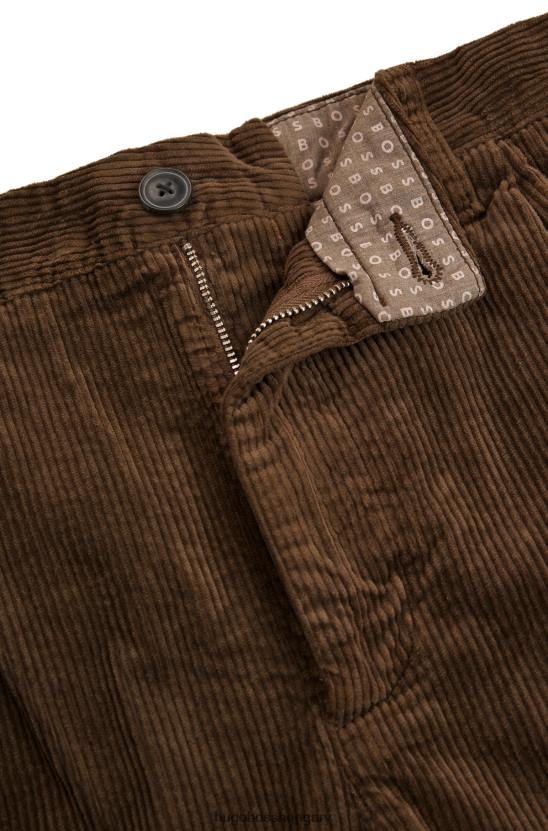 Hugo Boss hugo sötétbarna szűkülő szabású nadrág sztreccs pamut kordbársonyból 80P62301 sötétbarna