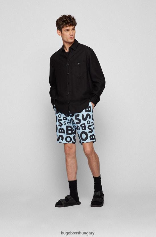 Hugo Boss hugo slim-fit rövidnadrág szezonális mintájú stretch-pamut szatén világoskék színben 80P64157 világoskék