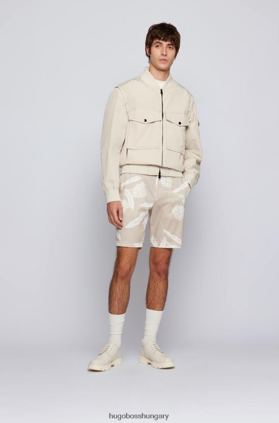Hugo Boss hugo világos bézs vékony szabású rövidnadrág szezonális mintájú sztreccs pamut szaténból 80P64156 világos bézs