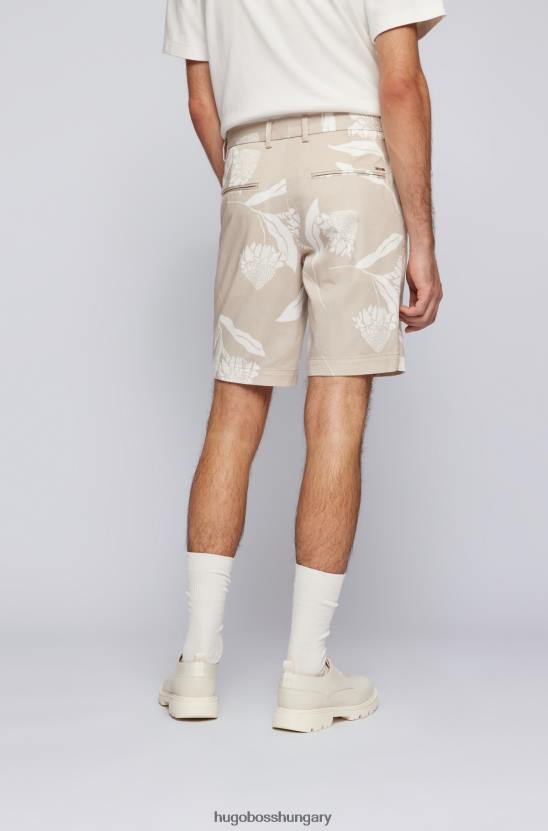 Hugo Boss hugo világos bézs vékony szabású rövidnadrág szezonális mintájú sztreccs pamut szaténból 80P64156 világos bézs