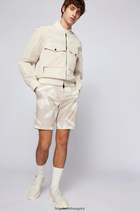 Hugo Boss hugo világos bézs vékony szabású rövidnadrág szezonális mintájú sztreccs pamut szaténból 80P64156 világos bézs