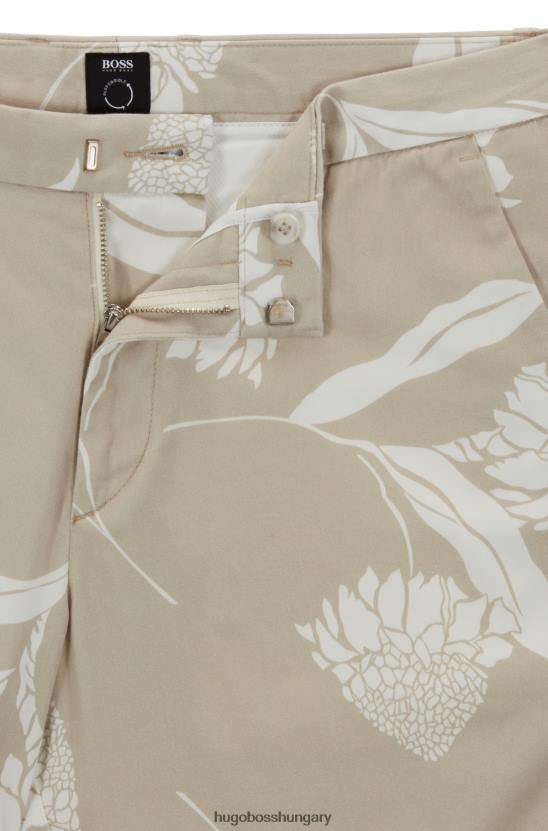 Hugo Boss hugo világos bézs vékony szabású rövidnadrág szezonális mintájú sztreccs pamut szaténból 80P64156 világos bézs