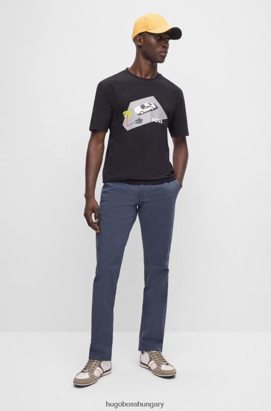 Hugo Boss kék hugo slim-fit nadrág sztreccs pamut szatén anyagból 80P6954 kék