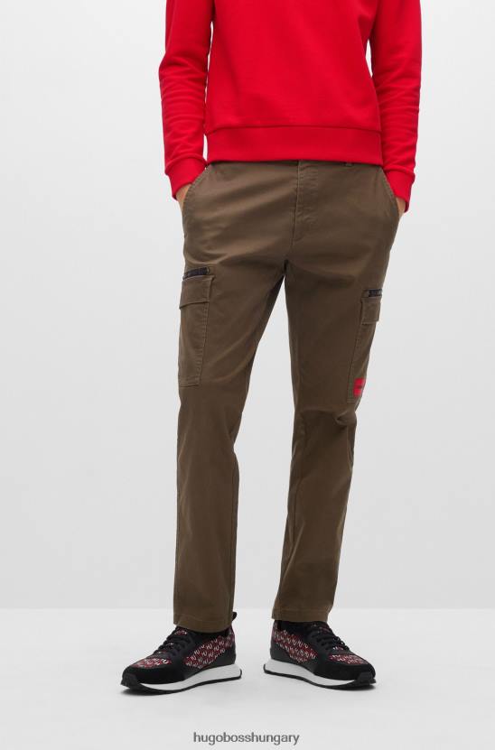 Hugo Boss karcsúsított cargo nadrág sztreccs pamut gabardin sötétzöld hugo színben 80P62154 sötétzöld