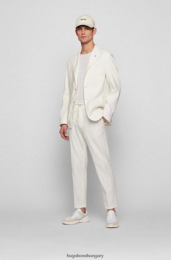 Hugo Boss keskeny szabású nadrág hugo white lenkeverékből 80P63226 fehér